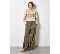Apricot Women's Fair Isle Cable Knit Jumper in Stone | Size: 10 Apricot Stone 10