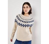 Apricot Fairisle Crew Neck Jumper, Beige, Size S, Women Beige
