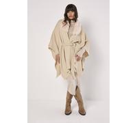 Apricot Faux Fur Collar Poncho In Stone Stone One Size
