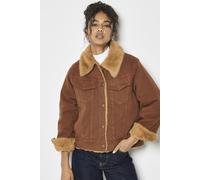 Apricot Faux Fur Lined Denim Jacket In Terracotta Terracotta 14