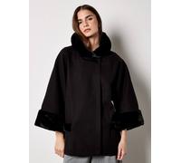 Apricot Women's Faux Fur Trim Wrap Jacket in Black | Size: 10-12 Apricot Black 10-12