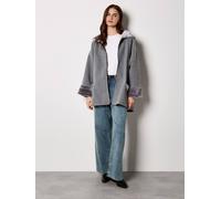 Apricot Faux Fur Zip Fleece Jacket In Grey