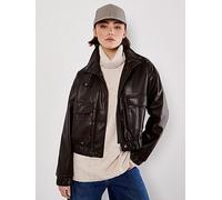 Apricot Faux Leather Bomber Jacket, Brown, Size L, Women Brown