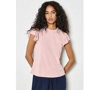 Apricot Fine Rib Ruffle T-Shirt, Pink, Size S, Women Pink