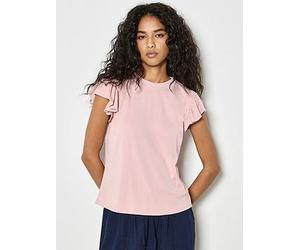 Apricot Fine Rib Ruffle T-Shirt, Pink, Size S, Women Pink