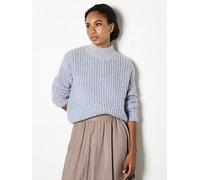 Apricot Fisherman Knit Mix Yarn Jumper, Blue, Size L, Women Blue