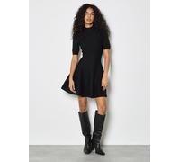 Apricot Women's Fit & Flare Ribbed Knit Mini Dress in Black | Size: 14 Apricot Black 14