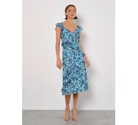 Apricot Women's Floral Asymmetric Ruffle Midaxi Dress in Aqua | Size: 14 Apricot Aqua 14