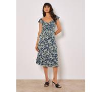 Floral Asymmetric Ruffle Midaxi Dress Apricot Navy 16