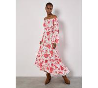 Apricot Floral Bardot Maxi Dress In Cream Cream 10
