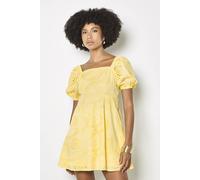 Apricot Women's Floral Broderie Mini Dress in Yellow | Size: 8