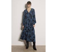 Apricot Floral Crepe Midi Dress In Teal Teal