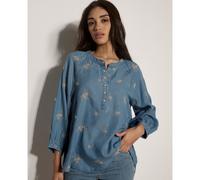 Apricot Floral Embroidered Blouse BLUE EXTRA SMALL