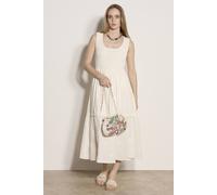 Apricot Floral Embroidered Cotton Midi Dress In Cream Cream