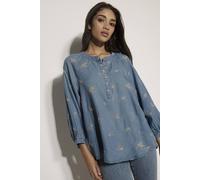 Apricot Women's Floral Embroidered Denim Blouse in Blue | Size: 10 Apricot Blue 10