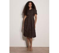Apricot Floral Embroidered Midi Dress- Brown, Brown, Size Xs, Women Brown