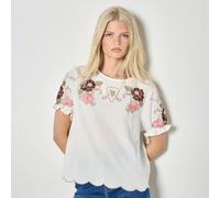Apricot Floral Embroidered Ruffle Sleeve Top WHITE 2XL