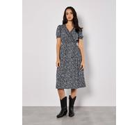 Apricot Floral Fruit Wrap Midi Dress In Navy Navy