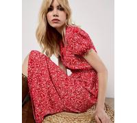 Apricot Floral Fruit Wrap Midi Dress In Red Red