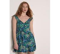 Apricot Floral Patchwork Ruffle Mini Dress, Blue, Size S, Women Blue