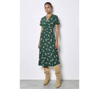 Apricot Floral Print Midi Dress In Green Green