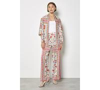 Apricot Women's Floral Scarf Print Satin Wide-Leg Trousers in Orange | Size: 12 Apricot Orange 12