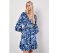 Apricot Floral Smocked Ruffle Mini Dress In Blue Blue 20