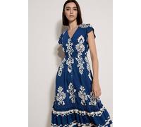 Apricot Folk Floral Midi Dress In Blue Blue