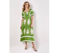 Apricot Folk Floral Print Midi Dress In Green Green 10