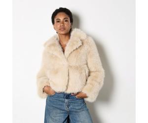 Apricot Fur Collar Short Coat BURGUNDY 2XL