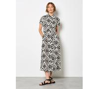 Apricot Geo Print Shirt Midi Dress In Black Black 12