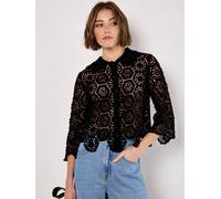 Apricot Women's Geometric Cotton Crochet Shirt in Black | Size: 16