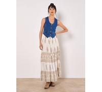 Apricot Gold Foil Paisley Tiered Maxi Skirt In Cream Cream