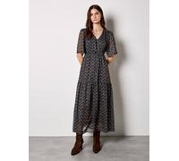 Apricot Gold Foil Scallop Chiffon Maxi Dress In Navy Navy 12