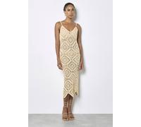 Apricot Women's Hand-Knit Crochet Midi Dress in Stone | Size: 14 Apricot Stone 14