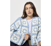 Apricot Hand-Knit Crochet Squares Cardigan In Blue Blue 12