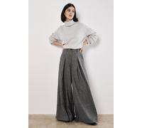 Apricot Women's Herringbone Tweed Wide-Leg Trousers in Grey | Size: 10 Apricot Grey 10
