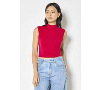 Apricot High Neck Knitted Crop Top, Red, Size L, Women Red