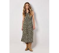 Apricot Ikat Animal Zip Dtl Midi Dress, Green, Size M, Women Green