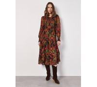 Apricot Ikat Chiffon Smocked Midi Dress In Khaki Khaki 10