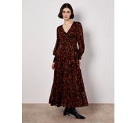 Apricot Ikat Chiffon Tiered Maxi Dress In Burgundy Burgundy 14
