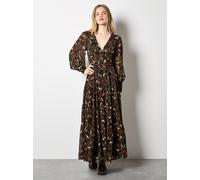 Apricot Ikat Chiffon Tiered Maxi Dress In Khaki Khaki