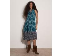 Apricot Ikat Diamond Sleeveless Dress, Green, Size S, Women Green
