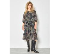 Apricot Ikat Patchwork Smocked Chiffon Midi Dress In Green Green 8