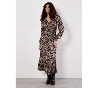 Apricot Ikat Print Midaxi Dress In Black Black 10