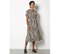 Apricot Ikat Zebra Midi Shirt Dress, Khaki, Size Xl, Women Khaki