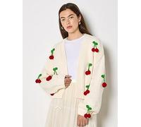 Apricot Knitted Cherries Open Cardigan, Cream, Size L, Women Cream