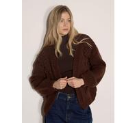Apricot Knitted Rose Open Cardigan, Brown, Size L, Women Brown