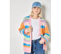 Apricot Women's Colourful Stripe Fluffy Knit Cardigan in Pink | Size: 12 Apricot Pink 12