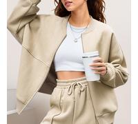 (Apricot, L) Front Zip Casual Tracksuit Set